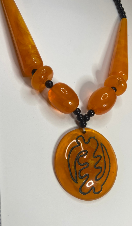 “Gye Nyame”  Resin Necklace in Burnt Orange